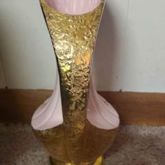Vintage 1940's-1950's Savory Pink w/ Weeping Gold TexturedGlazed Dipped Pitcher - Picture 2 of 4
